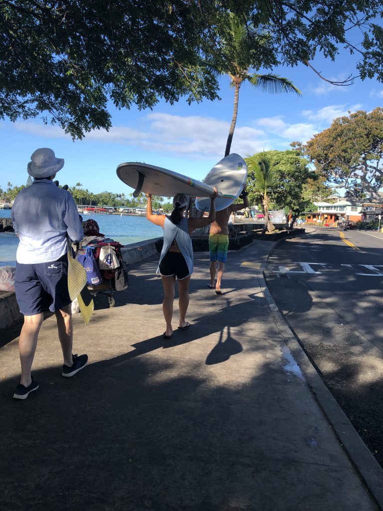 Kona Hawaii people with paddle boards