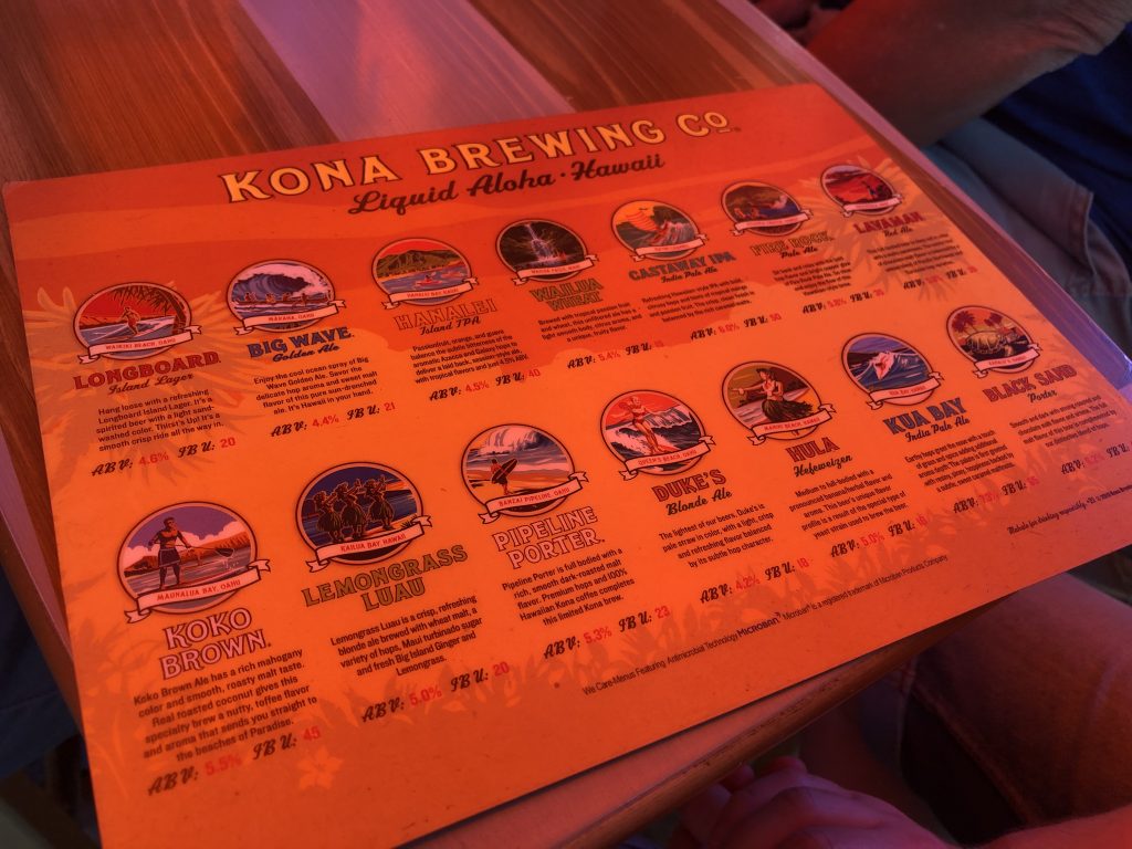 Kona Brewing Menu